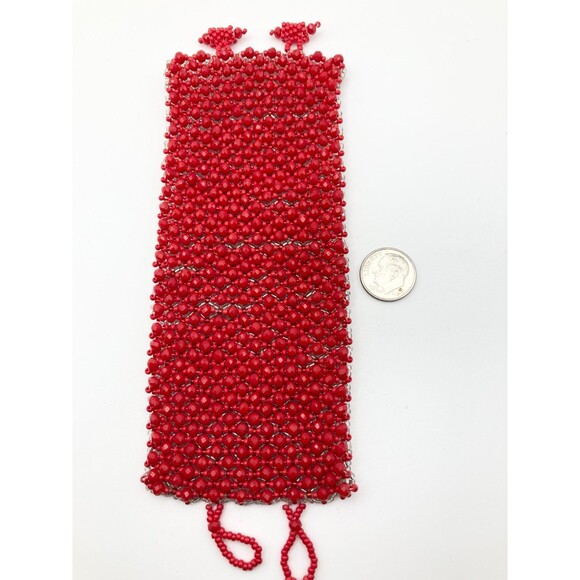 Artisan handcrafted red crystal beaded wide bracelet - Picture 4 of 6